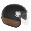 Casque jet moto homologué look vintage d'aspect mat avec une bande de cuir sur la partie inférieur